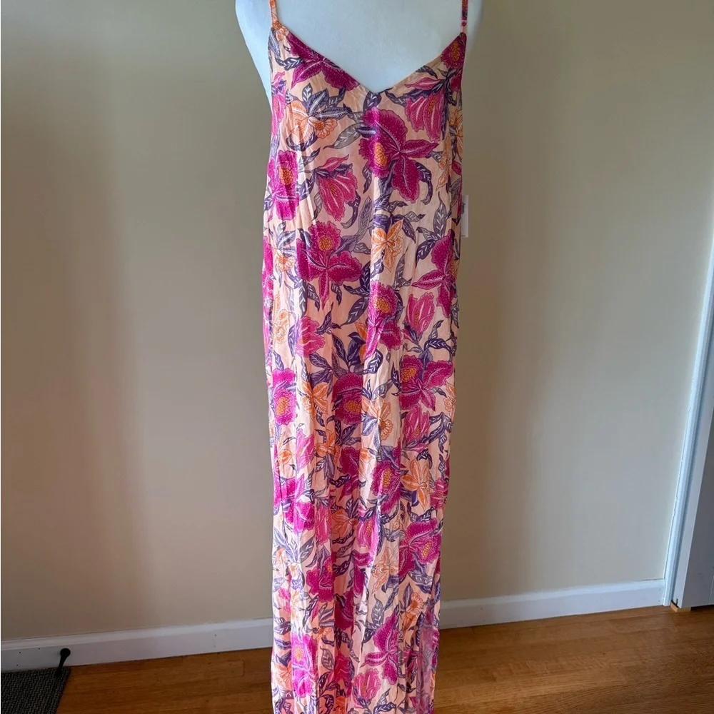 Old Navy Maxi Pink Dress Womens Medium Spaghetti Strap Colorful Summer NWT - Picture 9 of 9